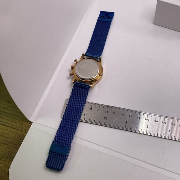 Carju Mens Chronograph Rose Gold Blue Moon Phase Watch Works New Battery main image 8